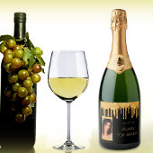 Verjaardagsfeest foto zwart goud glitter sparkling wijnetiket