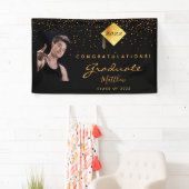 Verjaardagsfeest foto zwart gouden confetti welkom spandoek (Insitu)