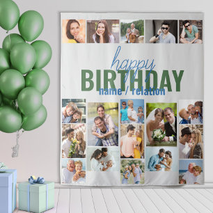 Verjaardagsfeest Fotocollage Grijs Op Maat Wandkleed