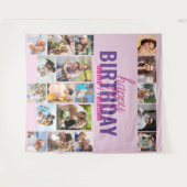 Verjaardagsfeest Fotocollage Roze Aangepaste Achte Wandkleed (Voorkant (horizontaal))