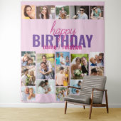 Verjaardagsfeest Fotocollage Roze Aangepaste Achte Wandkleed (In situ)