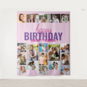 Verjaardagsfeest Fotocollage Roze Aangepaste Achte Wandkleed (Voorkant)
