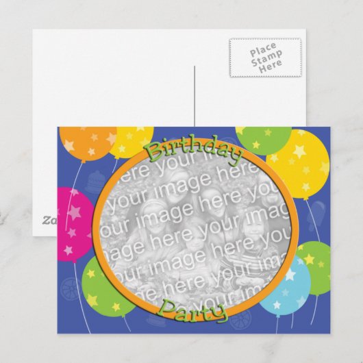 Verjaardagsfeest Fotouitnodiging Sjabloon (Voorkant / Achterkant)