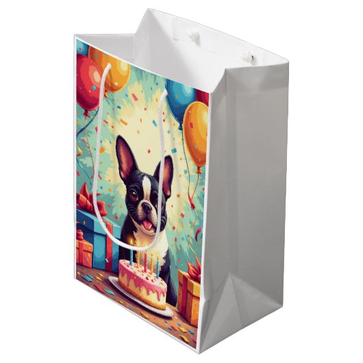 Verjaardagsfeest Franse Bulldog Medium Cadeauzakje (Voorkant Gekanteld)