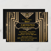 Verjaardagsfeest, Gatsby stijl, Art-Deco, goud & z Kaart (Voorkant / Achterkant)