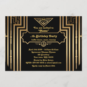 Verjaardagsfeest, Gatsby stijl, Art-Deco, goud zwa Kaart