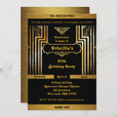 Verjaardagsfeest, Gatsby stijl, Art Deco, goud zwa Kaart (Voorkant / Achterkant)