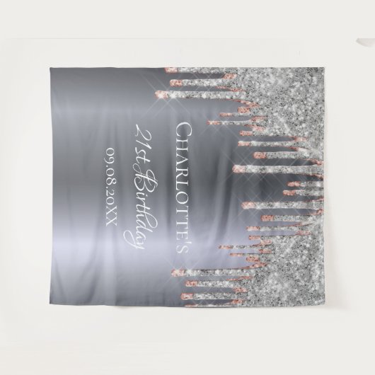 Verjaardagsfeest glans zilver roze goud glamor wandkleed (Voorkant (horizontaal))