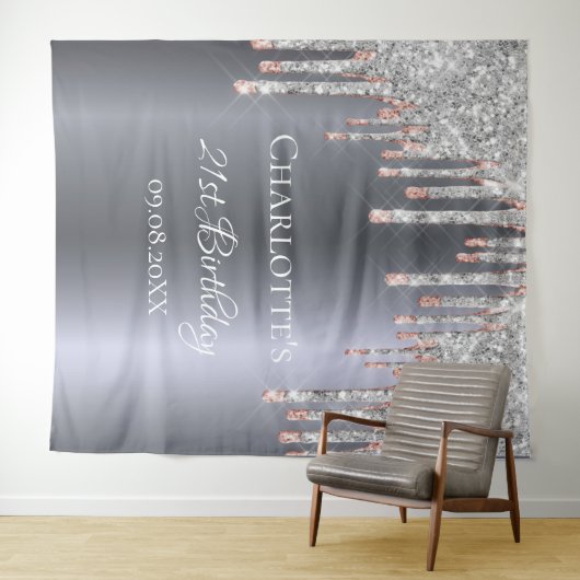 Verjaardagsfeest glitters zilver roze rose goud gl wandkleed (In Situ (horizontaal))