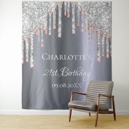 Verjaardagsfeest glitters zilver roze rose goud gl wandkleed (In situ)