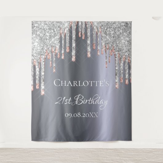 Verjaardagsfeest glitters zilver roze rose goud gl wandkleed (Voorkant)