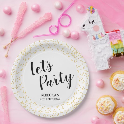 Verjaardagsfeest Gold Faux Folie Confetti Let's Pa Papieren Bordje (Feest)