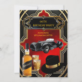 Verjaardagsfeest Gold Red Black 1930s Car Whiskey Kaart (Voorkant)
