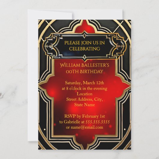 Verjaardagsfeest Gold Red Black 1930s Car Whiskey Kaart (Achterkant)