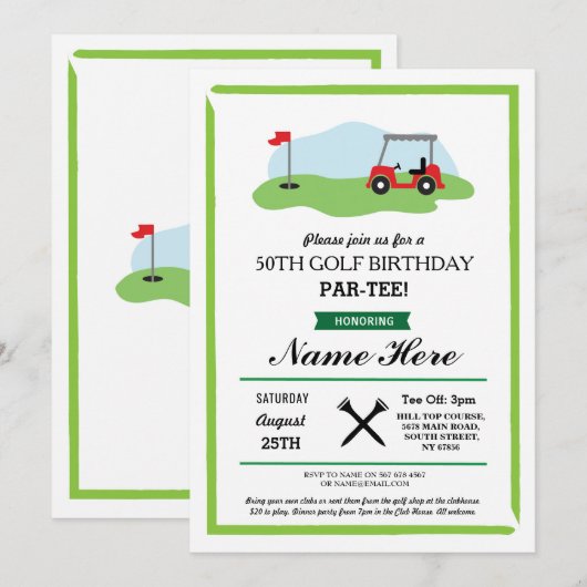 Verjaardagsfeest Golf Elke Leeftijd 50e 60e Uitnod Kaart (Voorkant / Achterkant)