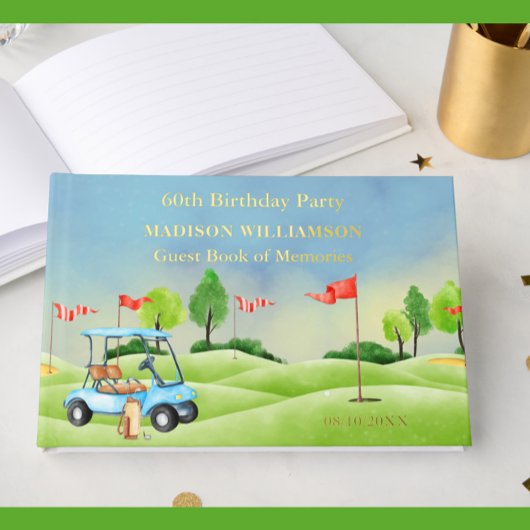 Verjaardagsfeest Golf Thema Echt Gouden Folie Gastenboek