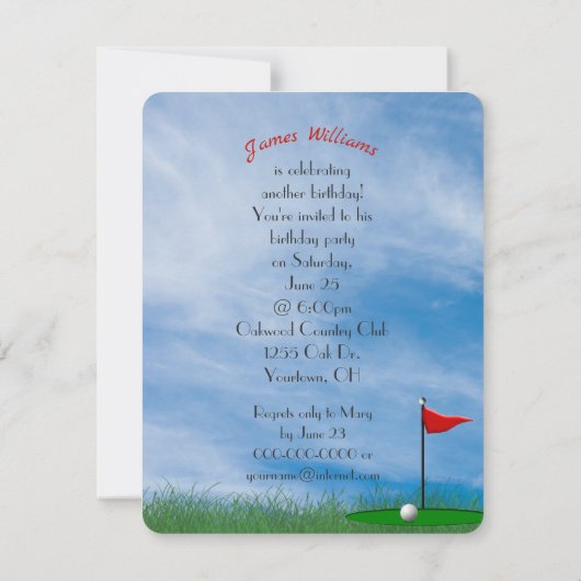 Verjaardagsfeest Golf thema Kaart (Achterkant)