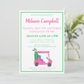 Verjaardagsfeest Golfer Golf Preppy Roze Golfkar Kaart (Staand voorkant)