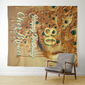 Verjaardagsfeest Goud Druppelend | Glitter Pauw Wandkleed (In Situ (horizontaal))