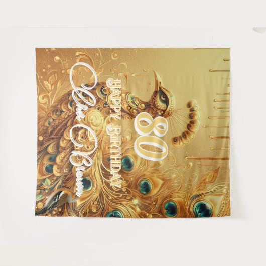 Verjaardagsfeest Goud Druppelend | Glitter Pauw Wandkleed (Voorkant (horizontaal))