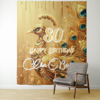Verjaardagsfeest Goud Druppelend | Glitter Pauwens Wandkleed