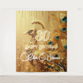 Verjaardagsfeest Goud Druppelend | Glitter Pauwens Wandkleed (Voorkant)