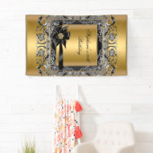 Verjaardagsfeest Goud Zilver Zwarte Boog Spandoek (Insitu)