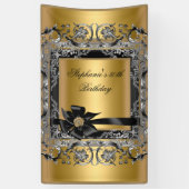 Verjaardagsfeest Goud Zilver Zwarte Boog Spandoek (Verticaal)