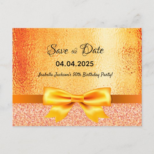 Verjaardagsfeest gouden boog save the date briefkaart (Voorkant)