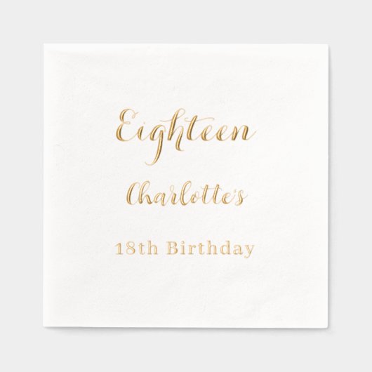 Verjaardagsfeest gouden folie scriptnaam servetten (Voorkant)