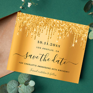 Verjaardagsfeest gouden glitters glazuur save the flyer