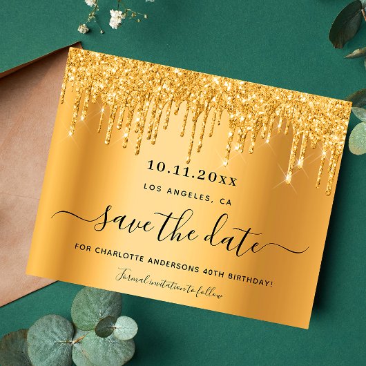 Verjaardagsfeest gouden glitters glazuur save the flyer