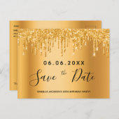 Verjaardagsfeest gouden glitters tekst save the da briefkaart (Voorkant / Achterkant)
