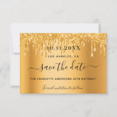 Verjaardagsfeest gouden glitterspetters save the d save the date (Voorkant)