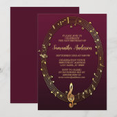 Verjaardagsfeest Gouden Muzieknoten Roze Bourgondi Kaart (Voorkant / Achterkant)