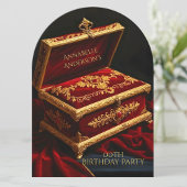 Verjaardagsfeest  gouden rode juwelendoos kaart