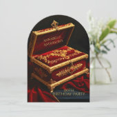 Verjaardagsfeest  gouden rode juwelendoos kaart (Staand voorkant)