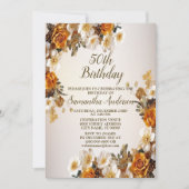 Verjaardagsfeest Gouden Sinaasappel Wit Bloemen Ru Kaart (Voorkant)