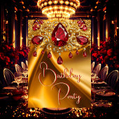 Verjaardagsfeest Gouden Zijde Ruby Rood juweel Kaart