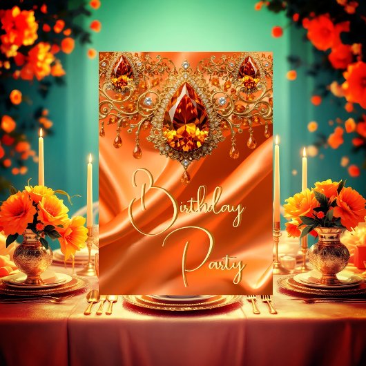 Verjaardagsfeest Gouden Zijde Sinaasappels juweel Kaart