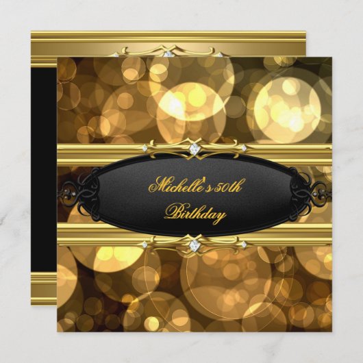 Verjaardagsfeest Gouden Zwarte Diamant Kaart (Voorkant / Achterkant)