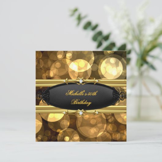 Verjaardagsfeest Gouden Zwarte Diamant Kaart (Staand voorkant)