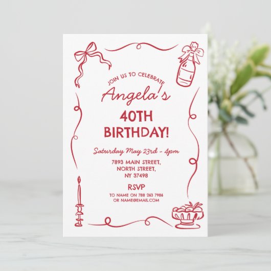 Verjaardagsfeest grillige hand getekend kaart (Staand voorkant)