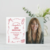 Verjaardagsfeest grillige hand getrokken foto kaart (Staand voorkant)