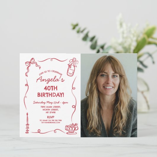 Verjaardagsfeest grillige hand getrokken foto kaart (Staand voorkant)