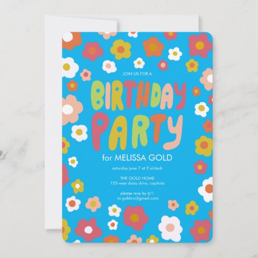 VERJAARDAGSFEEST Groovy Daisies Floral CUSTOM Kaart (Voorkant)