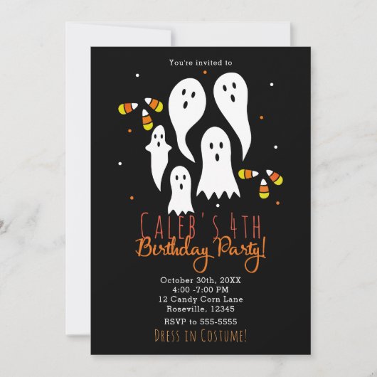 Verjaardagsfeest Halloween Ghosts & Candy Corn Kaart (Voorkant)