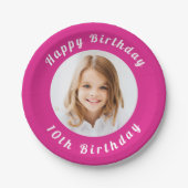 Verjaardagsfeest heet roze foto meisje papieren bordje (Voorkant)
