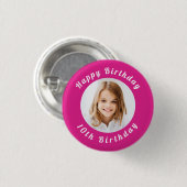 Verjaardagsfeest heet roze foto meisje ronde button 3,2 cm (Voorkant /achterkant)