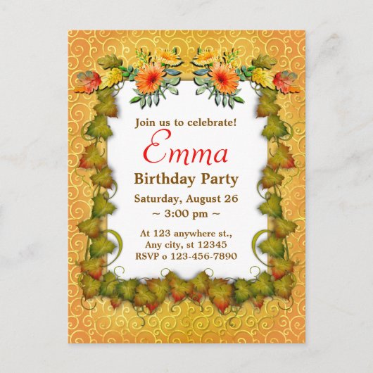 Verjaardagsfeest Herfstbladeren Cute Modern Briefkaart (Voorkant)